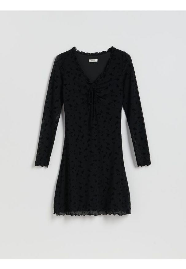 Reserved - Sukienka mini - czarny. Kolor: czarny. Materiał: dzianina. Długość: mini