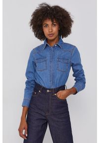 United Colors of Benetton - Koszula jeansowa. Okazja: na co dzień. Kolor: niebieski. Materiał: jeans. Długość rękawa: długi rękaw. Długość: długie. Wzór: gładki. Styl: casual #1