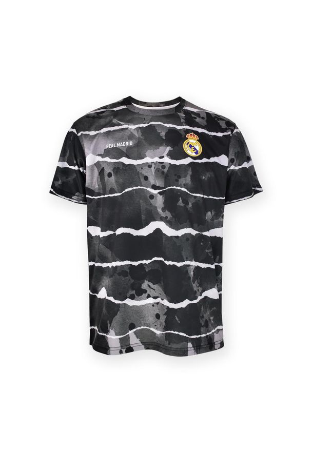 Real Madrid - Nowoczesna szara koszulka treningowa z wzorem fal - L. Kolor: wielokolorowy. Sport: piłka nożna