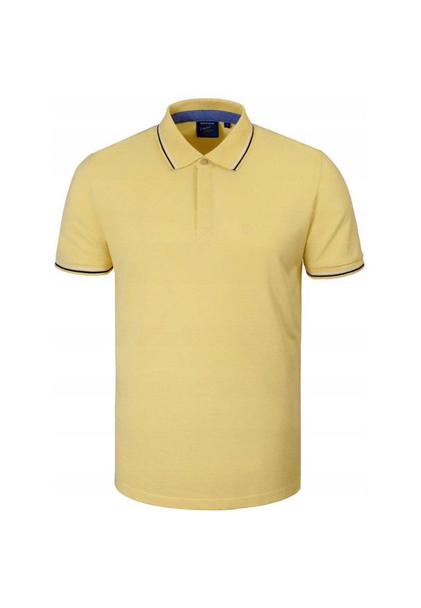 Koszulka Polo - Męska - Pako Jeans - Żółta, Kryte Guziki. Okazja: na co dzień. Typ kołnierza: polo. Kolor: żółty, wielokolorowy, złoty. Materiał: bawełna. Styl: casual