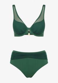 Renee - Ciemnozielone Bikini z Siateczkowymi Zdobieniami Biustonosz i Majtki Typu Figi Linelissa. Kolor: zielony. Wzór: aplikacja #5