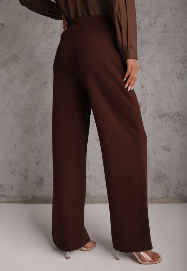 Renee - Brązowe Bawełniano-Wiskozowe Spodnie o Eleganckim Kroju w Kant Tinawre. Okazja: na co dzień. Kolor: brązowy. Materiał: bawełna, wiskoza. Wzór: gładki. Styl: elegancki