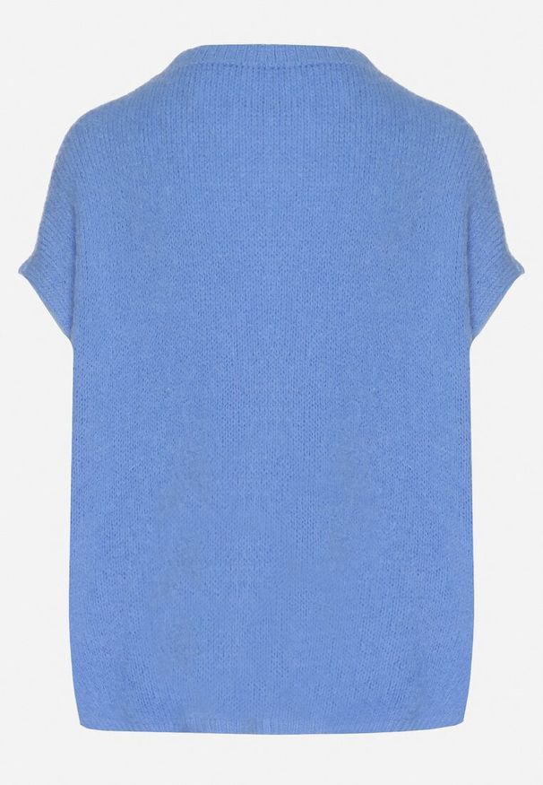 Born2be - Niebieski Sweter z Bawełną o Kroju Nietoperza Nilanissea. Okazja: na co dzień, na spotkanie biznesowe, do pracy. Kolor: niebieski. Materiał: bawełna. Styl: elegancki, biznesowy, casual