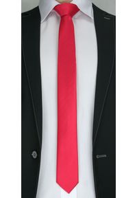 Krawat Męski w Delikatny Prążek ŚLEDŹ (wąski) - 5 cm - Angelo di Monti, Czerwony. Kolor: czerwony. Wzór: prążki #2