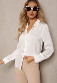 Renee - Biała Klasyczna Koszula z Guzikami Pianelle. Kolor: biały. Materiał: jeans. Długość rękawa: długi rękaw. Długość: długie. Styl: klasyczny