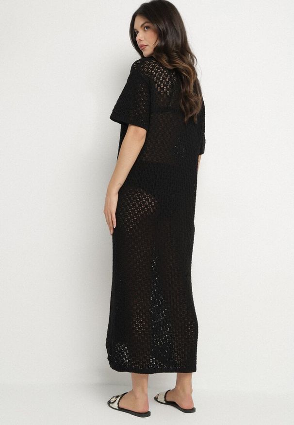 Born2be - Czarna Siateczkowa Sukienka Koszulowa z Bawełną Folaris. Okazja: na co dzień. Kolor: czarny. Materiał: bawełna. Sezon: lato. Typ sukienki: koszulowe. Styl: casual, elegancki