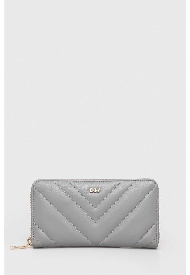 DKNY - Dkny portfel skórzany damski kolor szary. Kolor: szary. Materiał: skóra