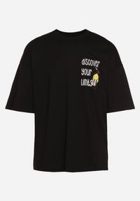 Born2be - Czarna Bawełniana Koszulka T-shirt z Krótkim Rękawem z Nadrukiem na Plecach i Przodzie Civia. Okazja: na spotkanie biznesowe, do pracy, na co dzień. Kolor: czarny. Materiał: bawełna. Długość rękawa: krótki rękaw. Długość: krótkie. Wzór: nadruk. Styl: klasyczny, biznesowy, casual #6