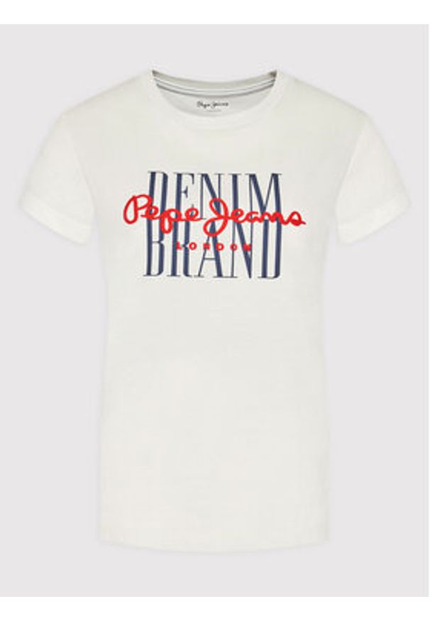 Pepe Jeans T-Shirt Camille PL505147 Biały Regular Fit. Kolor: biały. Materiał: bawełna