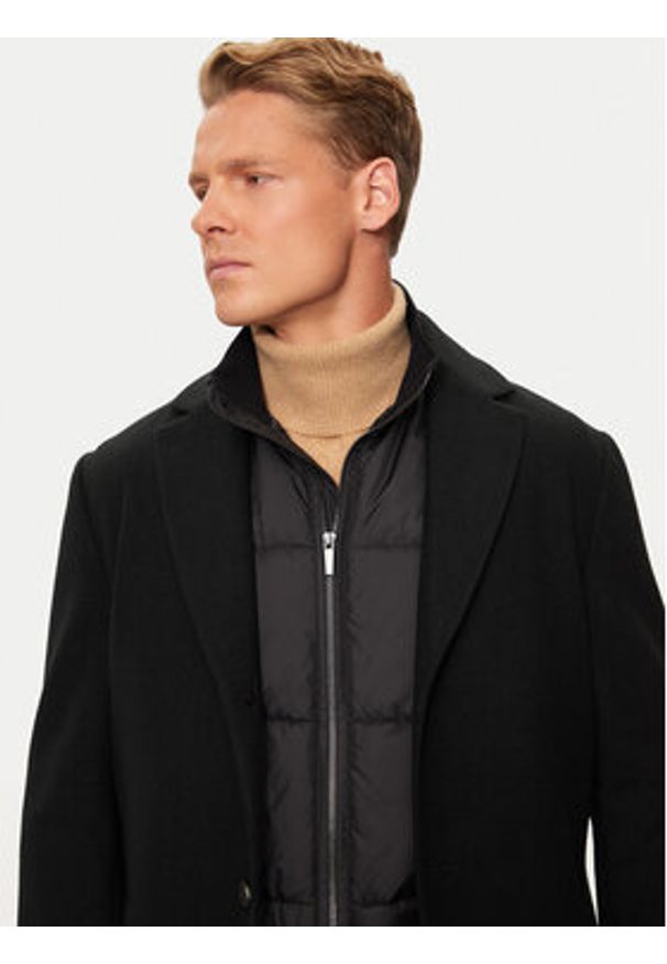 Calvin Klein Płaszcz wełniany K10K113270 Czarny Regular Fit. Kolor: czarny. Materiał: wełna, syntetyk