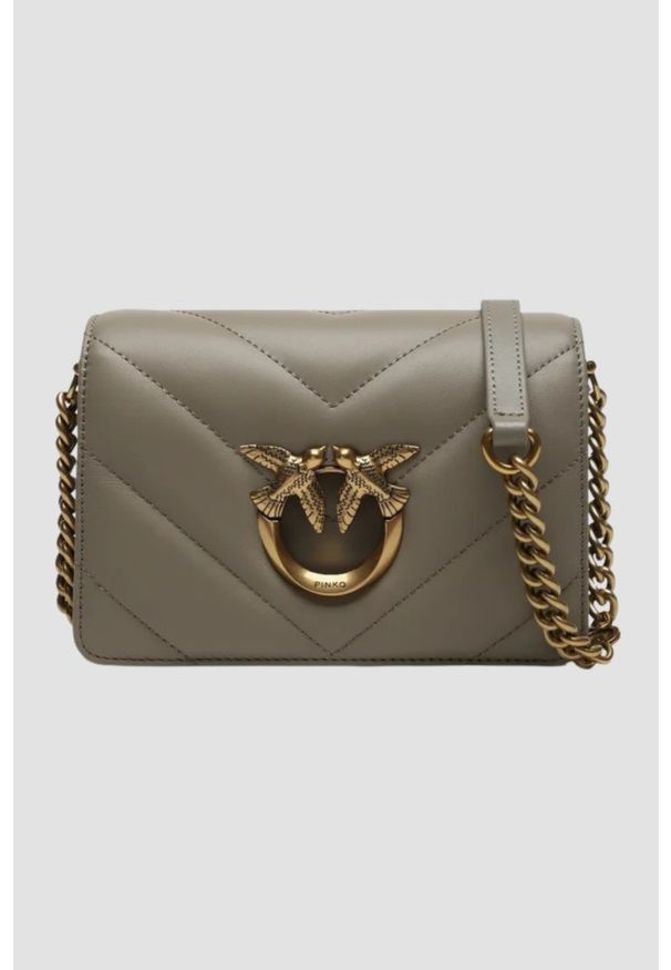 Pinko - PINKO Szarozielona kopertówka Love Click Mini. Kolor: szary. Materiał: skórzane