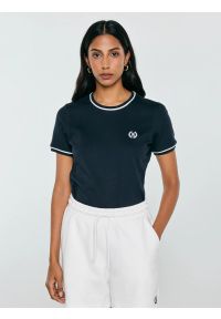 Big-Star - Koszulka damska z kontrastowym wykoŅczeniem granatowa Lemoure 403. Kolor: niebieski. Materiał: dzianina. Wzór: haft, ze splotem. Styl: elegancki, klasyczny, sportowy #1