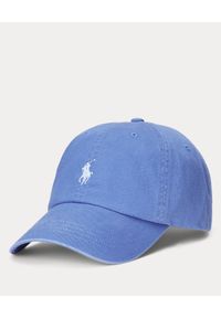 Ralph Lauren - RALPH LAUREN - Niebieska czapka z daszkiem i logo. Kolor: niebieski. Materiał: bawełna. Wzór: napisy, haft