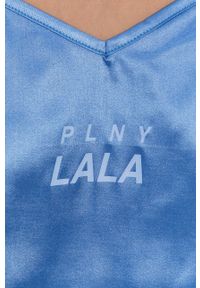 PLNY LALA - Top piżamowy. Kolor: niebieski. Materiał: satyna, materiał. Wzór: ze splotem #3