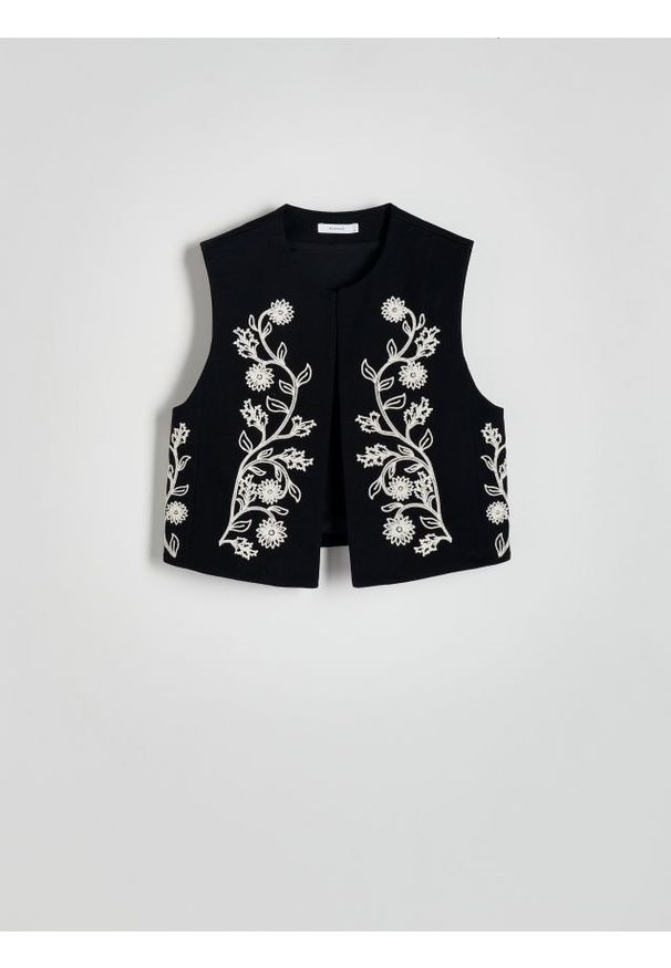Reserved - Haftowana kamizelka - czarny. Kolor: czarny. Materiał: bawełna, tkanina. Wzór: haft