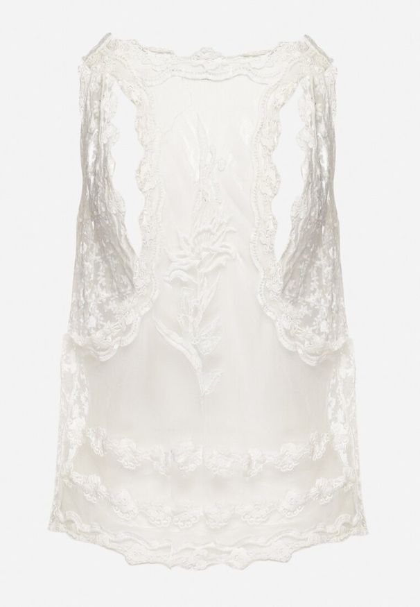 Born2be - Biała Kamizelka Narzutka z Koronki w Stylu Boho Vijola. Okazja: na co dzień. Kolor: biały. Materiał: koronka. Wzór: koronka. Styl: boho