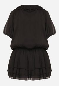 Born2be - Czarna Sukienka z Falbanami i Wiązaniem Tilanisse. Okazja: na spacer. Kolor: czarny. Wzór: aplikacja. Styl: elegancki #4
