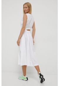 Deha sukienka kolor biały midi rozkloszowana. Kolor: biały. Materiał: tkanina, włókno. Wzór: gładki. Typ sukienki: rozkloszowane. Długość: midi #5