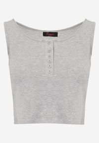 Born2be - Szary Prążkowany Top na Szerokich Ramiączkach z Bawełny Zdobiony Guzikami Bernella. Okazja: na spacer. Kolor: szary. Materiał: prążkowany, bawełna. Długość rękawa: na ramiączkach. Wzór: aplikacja. Sezon: zima, lato. Styl: elegancki #4