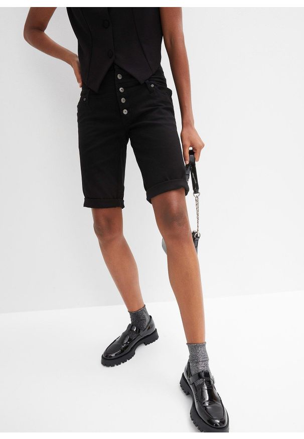 bonprix - Bermudy z elastycznej mieszanki bawełny. Kolor: czarny. Materiał: bawełna