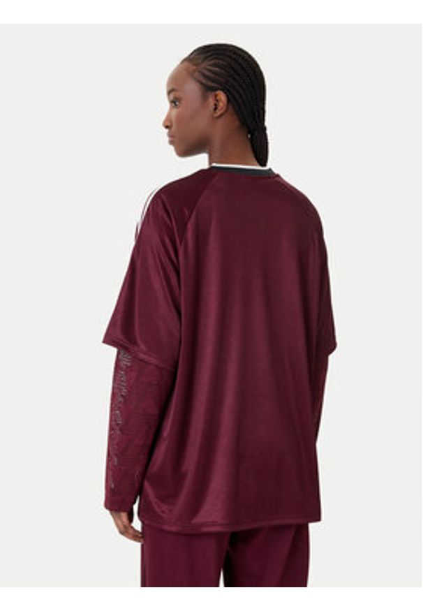 Adidas - adidas Bluzka KC6432 Bordowy Oversize. Kolor: czerwony. Materiał: syntetyk