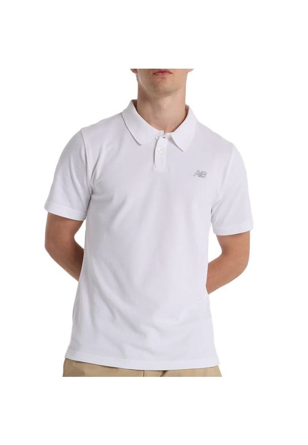 Koszulka New Balance MT51519WT - biała. Typ kołnierza: polo. Kolor: biały. Materiał: poliester, bawełna, materiał