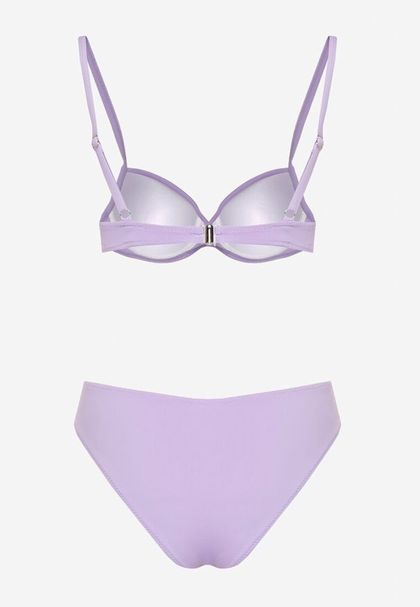 Renee - Fioletowe Bikini Majtki Figi Biustonosz z Trójkątną Aplikacją Natizeria. Kolor: fioletowy. Wzór: aplikacja