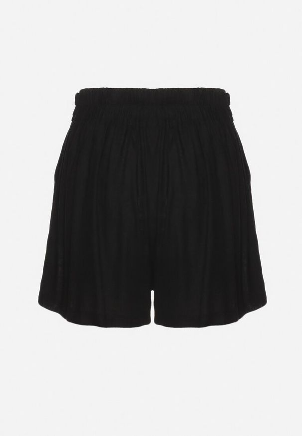 Born2be - Czarne Bawełniane Szorty z Gumką w Pasie i Paskami po Bokach Fotina. Kolor: czarny. Materiał: bawełna. Styl: elegancki