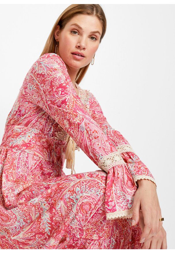 bonprix - Sukienka z dżerseju. Kolor: różowy. Materiał: jersey. Długość: maxi