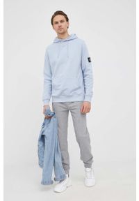 Calvin Klein Jeans bluza bawełniana J30J314036.PPYY męska z kapturem z aplikacją. Okazja: na co dzień. Typ kołnierza: kaptur. Kolor: niebieski. Materiał: bawełna. Wzór: aplikacja. Styl: casual #5