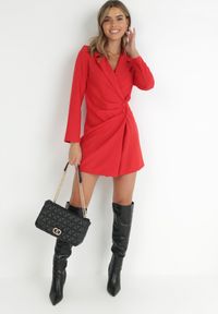 Born2be - Czerwona Sukienka Ionitheme. Okazja: na spotkanie biznesowe, do pracy. Typ kołnierza: dekolt w serek. Kolor: czerwony. Styl: elegancki, klasyczny, biznesowy #2