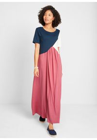 bonprix - Długa, szeroka sukienka shirtowa, z bawełny z wiskozą. Kolor: czerwony, różowy. Materiał: bawełna, wiskoza. Długość: maxi