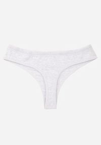 Born2be - Szare Majtki Stringi z Bawełną Ozdobione Koronką Thelanthe. Kolor: szary. Materiał: bawełna, koronka. Wzór: aplikacja, koronka #2