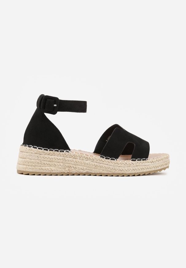 Renee - Czarne Sandały VICES na Koturnie z Plecionką i Wycięciami przy Cholewce Celanele. Okazja: na co dzień. Zapięcie: sprzączka. Kolor: czarny. Wzór: ażurowy. Sezon: lato. Obcas: na koturnie. Styl: wakacyjny, casual, elegancki