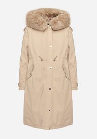 Born2be - Beżowa Kurtka Parka Długa ze Ściągaczami i Futerkiem Odpinanym Delanira. Okazja: na co dzień. Kolor: beżowy. Materiał: futro. Długość rękawa: długi rękaw. Długość: długie. Styl: klasyczny, casual, elegancki #4