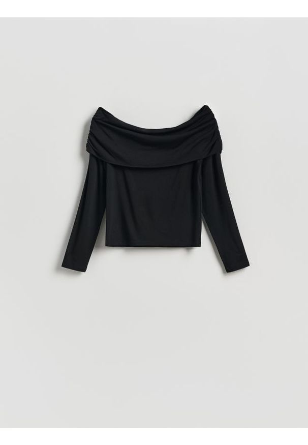 Reserved - Bluzka z odkrytymi ramionami - czarny. Kolor: czarny. Materiał: bawełna, tkanina. Wzór: gładki