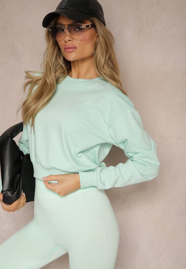 Renee - Miętowa Bluza z Bawełną ze Ściągaczami przy Rękawach i w Pasie Alberia. Kolor: miętowy. Materiał: bawełna