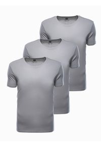 Ombre Clothing - Zestaw koszulek bawełnianych 3-pak - szare V12 Z30 - XL. Kolor: szary. Materiał: bawełna