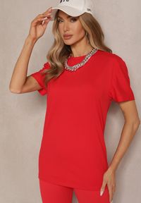 Renee - Czerwona Klasyczna Gładka Koszulka z Bawełny Detima. Kolor: czerwony. Materiał: bawełna. Wzór: gładki. Styl: klasyczny #3