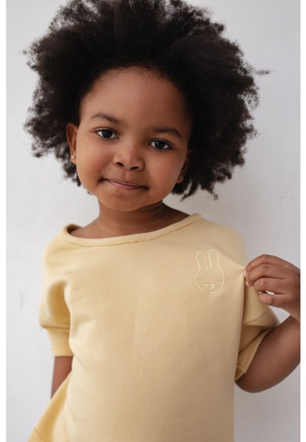 Marsala - MINI bluzka w kolorze TRANSPARENT YELLOW - DEMI-80-86 (12-18). Kolor: żółty. Materiał: dzianina, dresówka, bawełna, materiał, poliester. Długość rękawa: krótki rękaw. Długość: krótkie. Wzór: gładki, haft