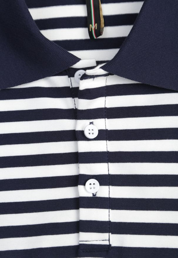 Born2be - Granatowa Bawełniana Koszulka Polo w Paski w Stylu Casual Elunilla. Okazja: na co dzień. Typ kołnierza: polo. Kolor: niebieski. Materiał: bawełna. Wzór: paski. Styl: casual