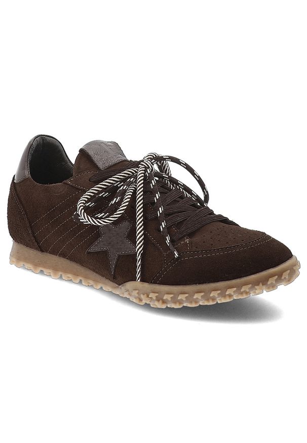 CheBello - Brązowe Sneakersy Chebello Skórzane Obuwie Damskie. Okazja: na co dzień. Kolor: brązowy. Materiał: skóra