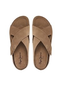 Pepe Jeans Klapki Corby Cross PMS90124 Beżowy. Kolor: beżowy. Materiał: zamsz, skóra