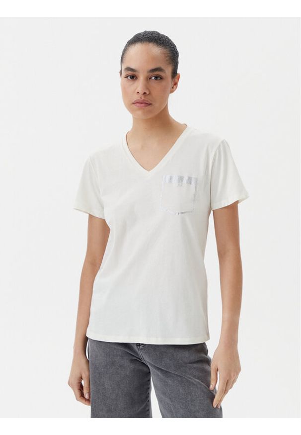 Liu Jo Sport T-Shirt TA5172 JS923 Écru Regular Fit. Kolor: kremowy. Materiał: bawełna. Styl: sportowy