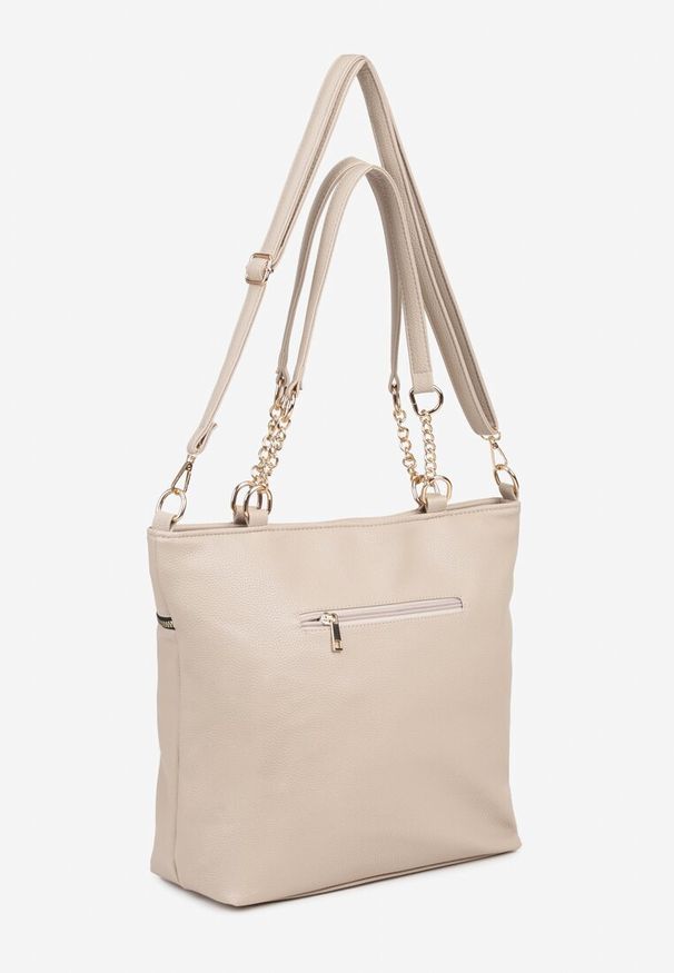 Renee - Ciemnobeżowa Torebka Typu Shopper z Ozdobnymi Rączkami i Paskiem na Ramię Idaloriela. Kolor: beżowy. Styl: elegancki, casual. Rodzaj torebki: na ramię