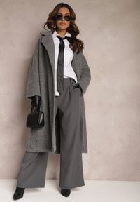 Renee - Ciemnoszare Eleganckie Spodnie Dzwony z Ozdobnymi Patkami w Pasie Nattas. Stan: podwyższony. Kolor: szary. Styl: elegancki #4