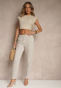 Renee - Szare Casualowe Spodnie z Lnem z Gumką w Pasie Filanisse. Okazja: na co dzień. Kolor: szary. Materiał: len. Styl: casual