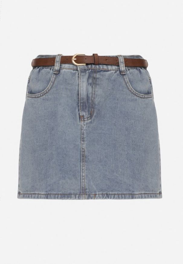 Born2be - Niebieska Bawełniana Spódnica z Podszewką Szortów z Paskiem Aniselle. Okazja: na co dzień. Kolor: niebieski. Materiał: bawełna. Styl: casual, klasyczny, elegancki