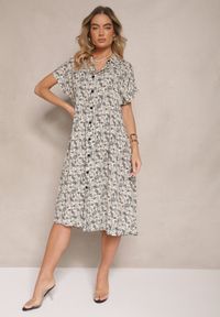 Renee - Czarna Sukienka z Bawełny w Print Paisley o Koszulowym Kroju Celluria. Okazja: na spacer. Typ kołnierza: dekolt w kształcie V. Kolor: czarny. Materiał: bawełna. Długość rękawa: krótki rękaw. Wzór: paisley, nadruk. Typ sukienki: koszulowe #4