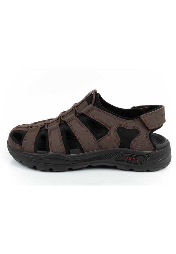 skechers - Buty sandały męskie Skechers Arch Fit. Kolor: brązowy. Materiał: skóra ekologiczna, materiał, syntetyk